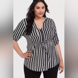 Torrid Black and White Striped Blouse